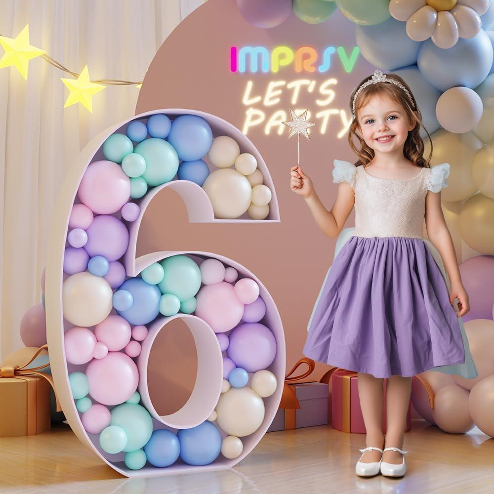 Imprsv 3FT Mosaic Number Frame for Balloons - Marquee Number 6 for Sweet 16, 60th Birthday and Anniversary Decorations - Large Cardboard Numbers