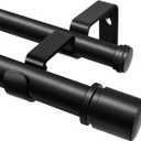 Double Curtain Rod 66 to 120 Inch, HOTOZON 1 Inch Heavy Duty Curtain Rods for Windows, Telescoping Double Drapery Rod with Simple Cap Finials, Black