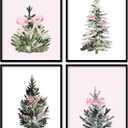 foedor Coquette Pink Bow Themed Gifts Prints,Pine Tree Decor,Pink and White Room Decor,Pine Tree Wall Art for Home Office,Coquette Wall Decor for Holiday Bathroom Bedroom,12x16,Set of 4