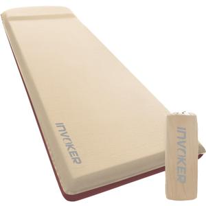 INVOKER 3.15" Self-Inflating Camping Sleeping Pad, Ultra-Thick Foam Fast Inflating Camping Mat Air Mattress with Pillow, 4-Season Insulated for Tent, Car, Camping, Travel, Khaki with Pink-Orange
