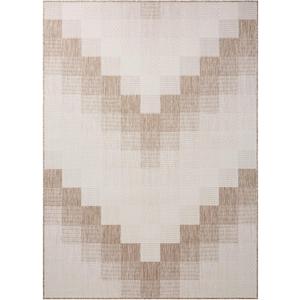 Nicole Miller New York Patio Country Ombre Chevron Indoor Outdoor Area Rug, UV Fade Resistant, Low Pile, Beige/Cream, 6'6"x9'2"