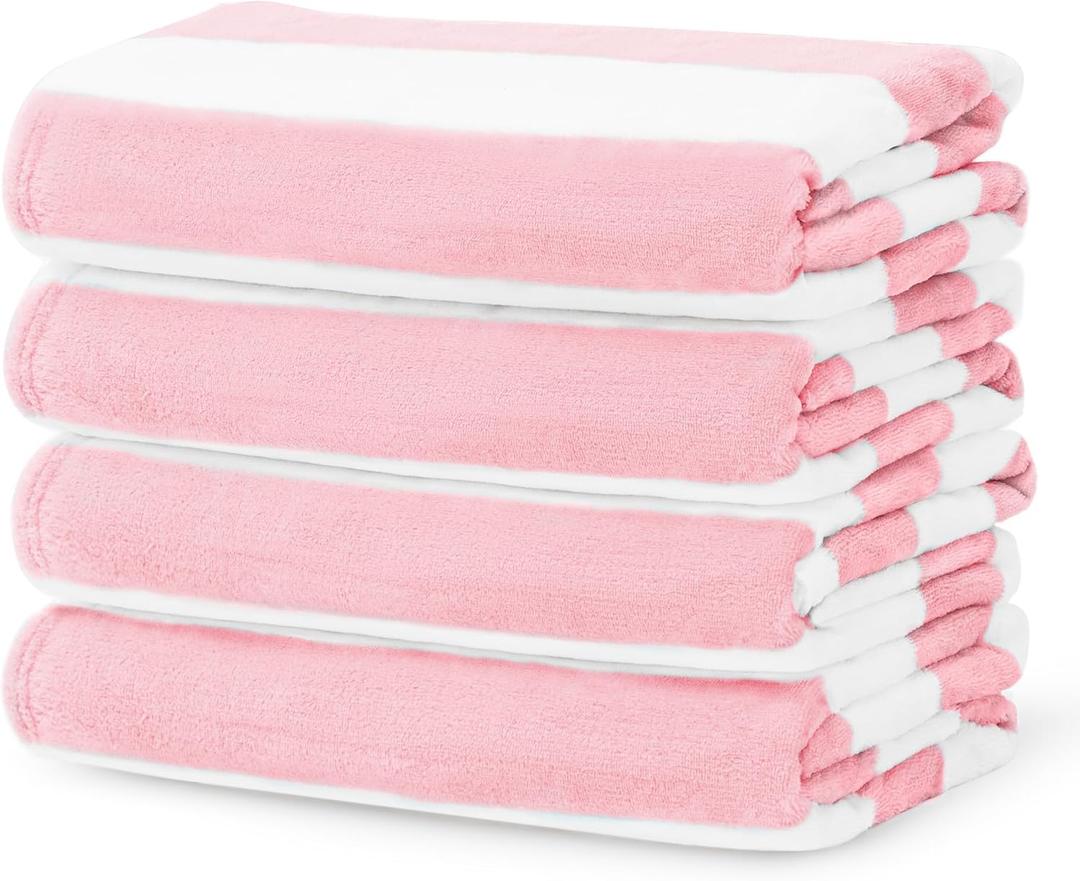 Touchat 4 Pack Cabana Stripe Beach Towel,30 by 60 Inches, Oversized Microfiber Towels Set for Pool,Super Absorbent Bath Towels for Bathroom,Kids and Adult,Pink