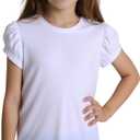 Huata Girls Short Puff Sleeve Tee Basic T-Shirt 2 Packs Crewneck