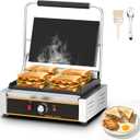 Commercial Panini Press - 2200W Electric Panini Sandwich Grill w/Nonstick Coating & Adjustable Temp, Panini Grill Press w/14"x9" Cooking Pan (Grooved Top & Flat Bottom), Double-sided Heating