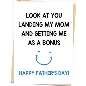 4 x Asmallgf Funny Father's Day Card for Dad Him, Humor Bonus Dad Card, Hilarious Fathers Day Gift from Kids Daughter Son