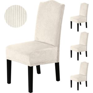 H.VERSAILTEX Velvet Dining Chair Covers Stretch Chair Covers for Dining Room Set of 4 Parson Chair Slipcovers Chair Protectors Covers Dining, Soft Thick Solid Velvet Fabric Washable, Ivory Striped