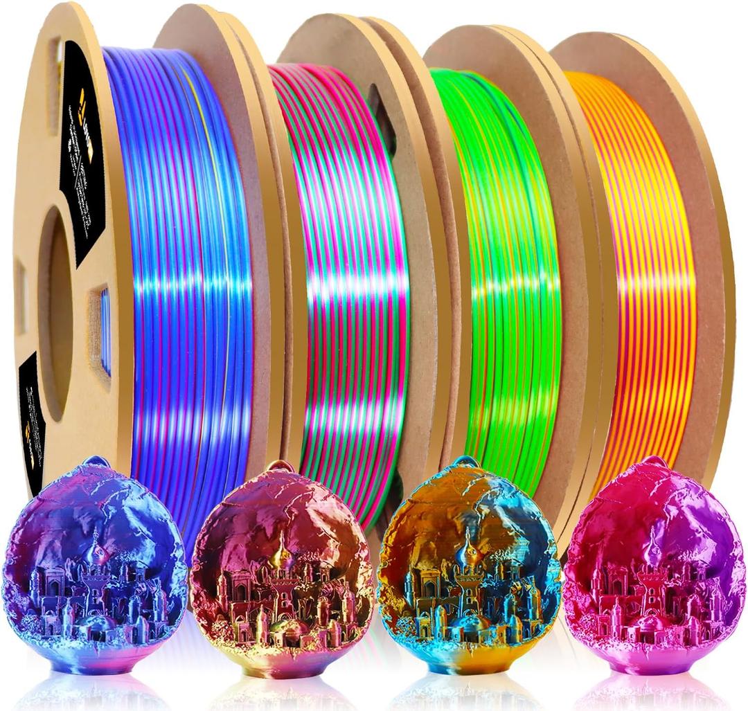 LOVOON 3D PLA Filament 1.75mm Bundle, Tricolor 3D Printer Filament Bundle, Rainbow Silk PLA Filament Bundle, PLA Filament for 3D Printer 3D Pen, Dimensional Accuracy +/-0.02mm, 200g x 4 Spools