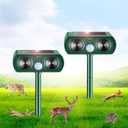 2 Pack 2025 Ultrasonic Solar Animal Repeller Yard Garden Outdoor Waterproof Deer Repellent Devices Flashing Light Deterrent for Rabbits, Raccoons, Dogs, Cats,Rodents, Skunks, Squirrels