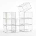 Clear Shoe Storage Boxes 9 Pack, Stackable Bins with Magnetic Doors | Thickened clear plastic folds flat when unused, while front-opening doors provide quick access in closets or entryways.