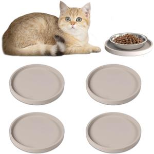 Arespark Pet Silicone Food Mat, Set of 4 Nonslip Waterproof Feeding Bowl Mat with Raised Edges for Food and Water Prevent Spills, Round Eating Tray for Dog Cat Puppy Kitten, 6'' x 6''