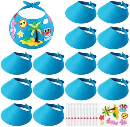Yearntown 48 Sets Tropical Foam Visors for Kids Summer Felt Visor Crafts DIY Foam Visor Fun Felt DIY Crafts Sun Hats VBS Vacation Bible School Supplies Beach Sun Protection Hawaii Luau Party Decor, Pack 2
