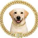 Cuban Link Dog Chain Collar Gold Crystal Dog Necklace Metal with Design Secure Buckle Pet Collar Jewelry Accessories for Small Medium Large Dogs Cats(Glod 24inch)