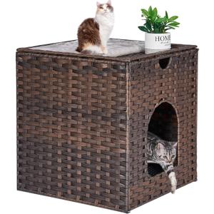 Cat Litter Box Enclosure, Hidden Litter Box Furniture with Litter Mat