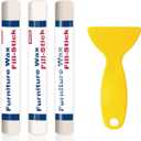 Kenbry Wood Filler Sticks 3 Colors White Wax Fill Stick, Wood Repair Kit for Scratches, Crack, Scuffs, Gouges on Wooden Funiture, Floors, Cabinets, Tables, and Doors-Rub Briskly Repair