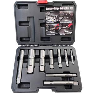 Pipe Extractor Set, 9-Piece Heavy Duty Steel Broken Pipe Extractors for Removing Damaged Threaded Pipes & Fittings from 1/8" to 1", with Durable Storage Case, Ideal Tools for Plumbers Mechanics DIY