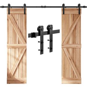 EaseLife 8 FT Double Door Sliding Barn Door Hardware Track Kit,Straight Pulley,Heavy Duty,Slide Smoothly Quietly,Easy Install (8FT Track Kit for Double 24" Wide Door)