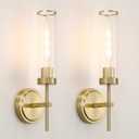Gold Bathroom Wall Sconces Set of 2, Modern Wall Sconces Set of Two Hardwired, Bathroom Vanity Light Fixtures with Clear Glass, Gold Wall Mounted Lights for Living Room, Corridor, Mirror, Bedroom, Stairs