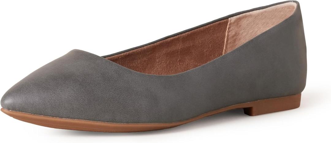 Amazon Essentials womens Comfortable Square-Toe Slip On Ballet Flat (14, Charcoal)