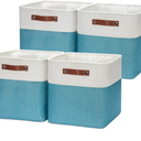 HNZIGE Cube Storage Basket(4 Pack) Collapsible Baskets for Shelves, Dog Toys, Books, 12x12 Fabric Storage Cube Bins Set for Room, Office, Closet (White & Teal)