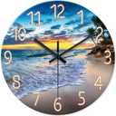 Glass Beach Wall Clocks Battery Operated 16 Inches or Larger Analog Wall Clock Silent Non Ticking Blue Wall Clock for Living Room