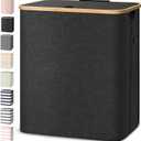 BALEINE Laundry Hamper with Lid, Tall Laundry Baskets with Bamboo Pull Handles, Large Laundry Bin with Internal Support (36 Gal/140L, Black)