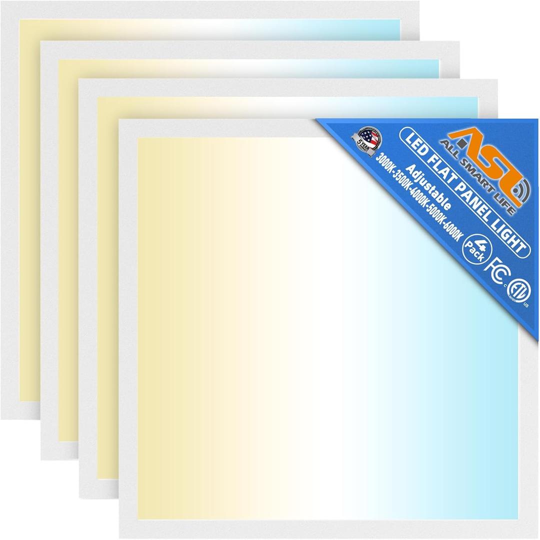 Allsmartlife 2x2 LED Flat Panel Ceiling Light 4-Pack, 0-10V Dimmable, 5CCT 3000K-3500K-4500K-5000K-6000K, MAX 60W/7200 Lumens, Back-Lit Drop Ceiling Light Fixtures, 100-277V 50/60Hz (White)