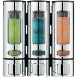 Shampoo and Conditioner Dispenser,Shower Shampoo Dispenser 3 Chamber No Drilled Shampoo Dispenser for Shower Wall Mounted Shower Dispenser Body Wash Dispenser for Bathroom Kitchen Hotel,Chrome