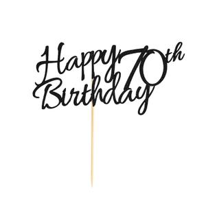 1 Pc Happy 70th Birthday Cake Topper 70 Cake Topper Happy 70 Birthday Cake Decoration for 70th Cheers to 70 Birthday Party Decoration Supplies - Black Glitter