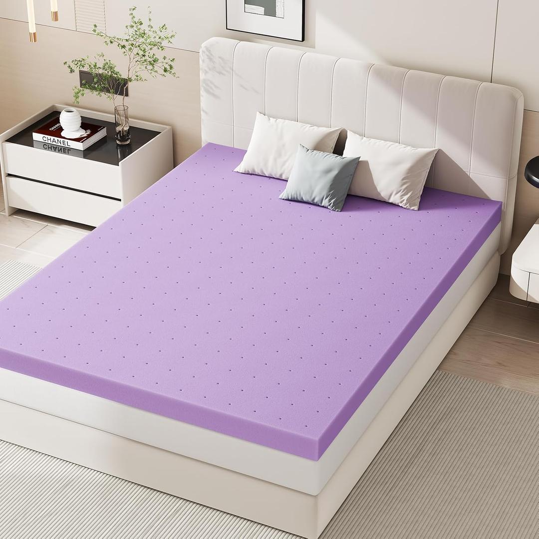 NEWBULIG 2 Inch Twin Cooling Gel Memory Foam Mattress Topper, Purple | CertiPUR-US Certified Cooling Bed Pad, Pressure Relief for Side/Back Sleepers, 2 Inch for Dorms, Campers & Low Beds