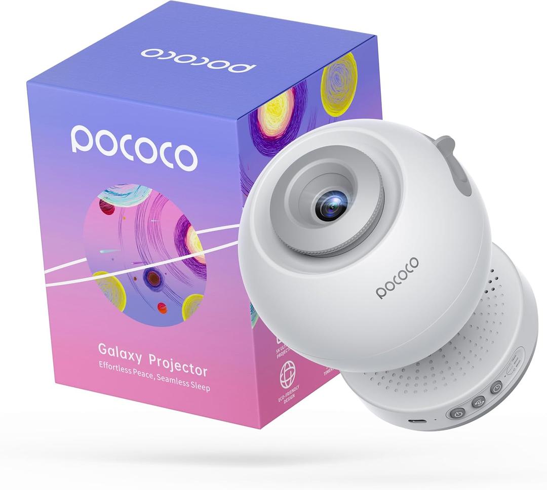 POCOCO Galaxy Star Projector with 2M-Pixel Lens & 5K Discs | Home Planetarium Projector for Relaxation, Study, and Sleep Aid | Includes 2 Films | Ideal Gift (White)