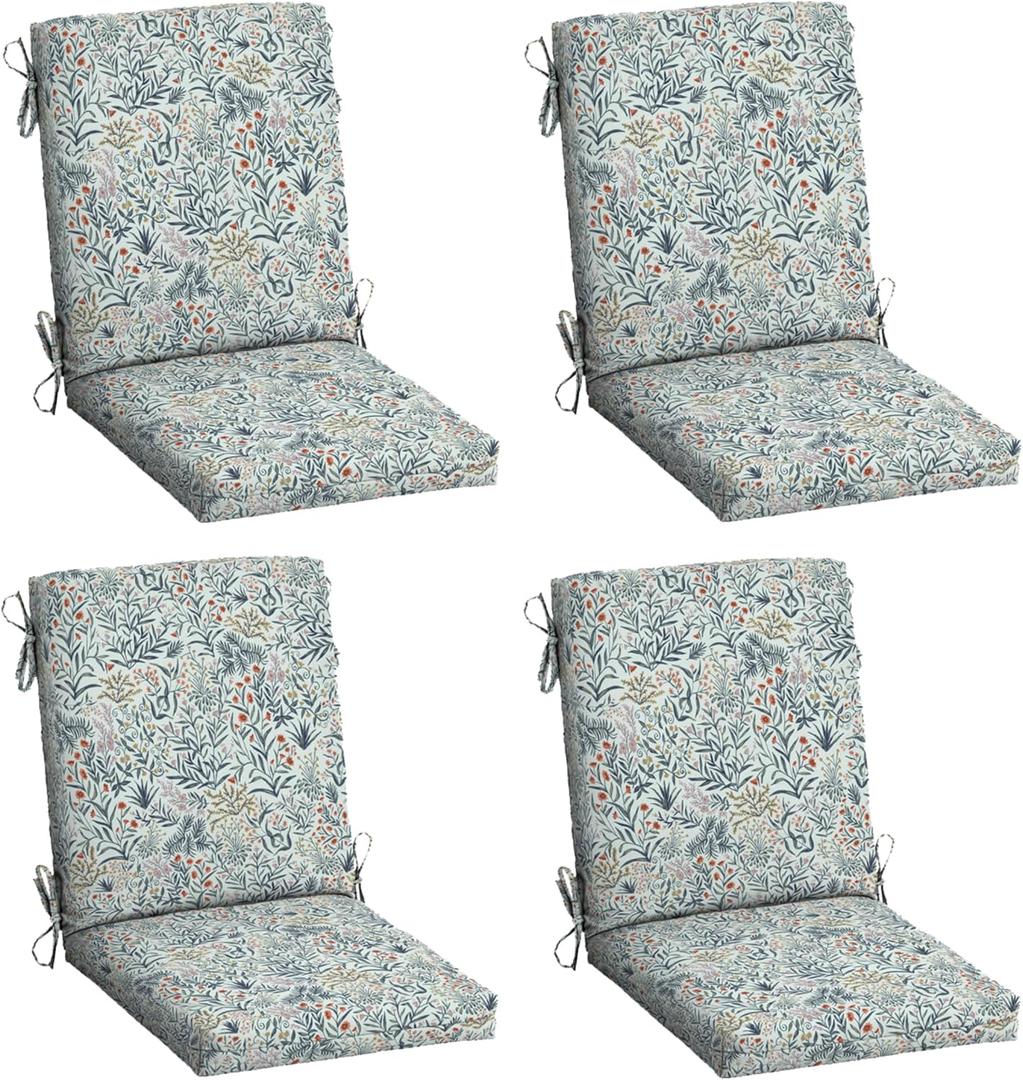 Arden 4-Pack Outdoor Patio Dining Chair Cushion, 20x44, Rain-Proof Seat Pad, Fade-Resistant Outdoor Cushion Pistachio Botanical