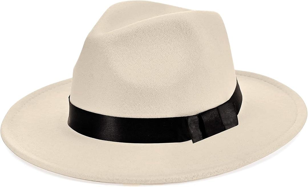 BABEYOND 1920s Fedora Hat for Men Gatsby Wide Brim Fedora Hat Felt Panama Cap with Band for Women Men