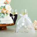 Sparkle and Bash Wedding Glasses for Bride & Groom - 2-Pc 8.75 In Flutes, Black & White, Modern - Champagne Toasting Flutes for Wedding Gifts for Newlyweds, Bridal Shower & Decor
