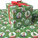 2 x Febbleshow Green Monster Christmas Wrapping Paper for Kids - Funny Holiday Gift Wrap with Snow Globes, Santa Hats & Christmas Trees - 4 Jumbo Sheets, 28" x 40" Each (32 sq. ft ttl), Easy to Store