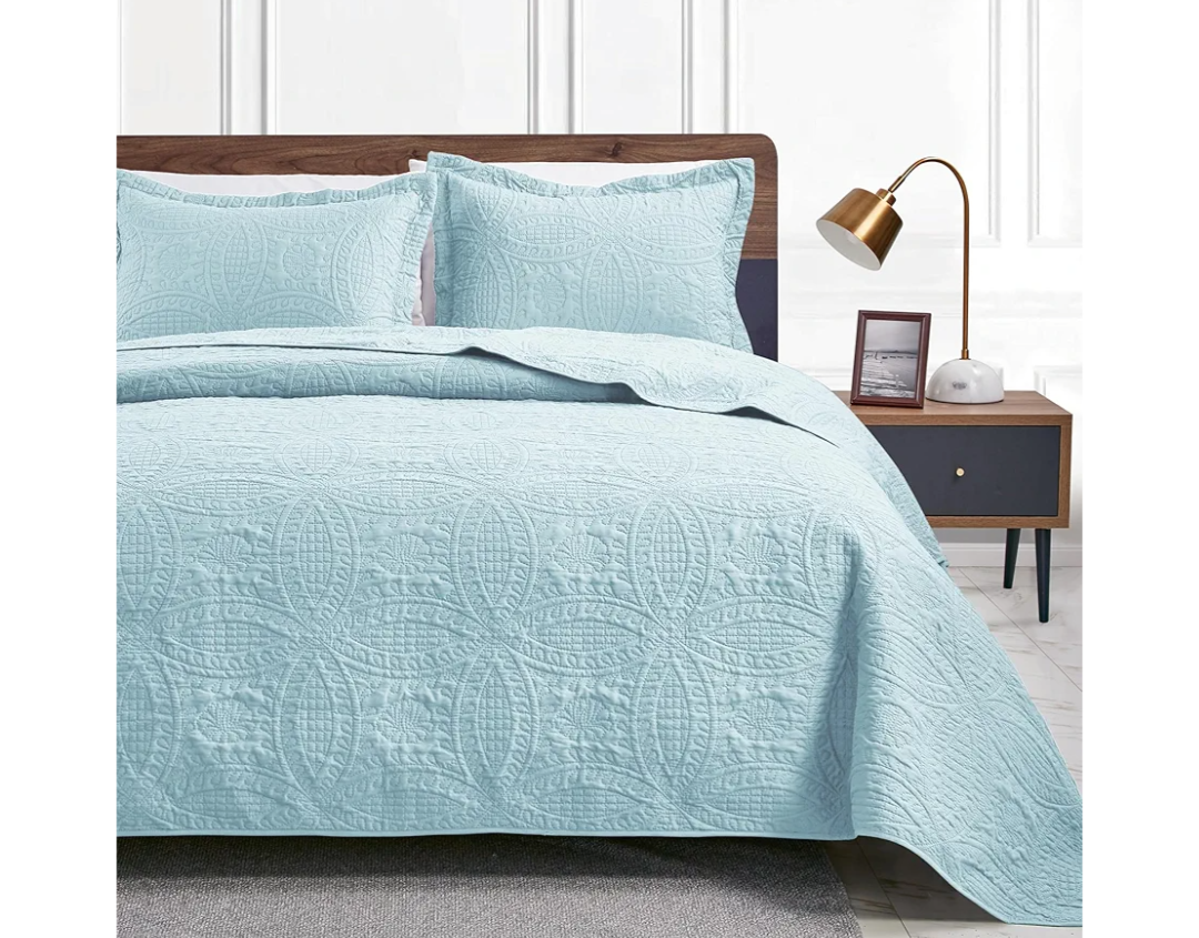 Love's cabin Quilts for Queen Bed Spa-Blue Bedspreads - Soft Bed Summer Lightweight Bedspread Comforter - Modern Style Coin Pattern Coverlet for All Season - 3 Pieces (1 Quilt, 2 Pillow Shams)