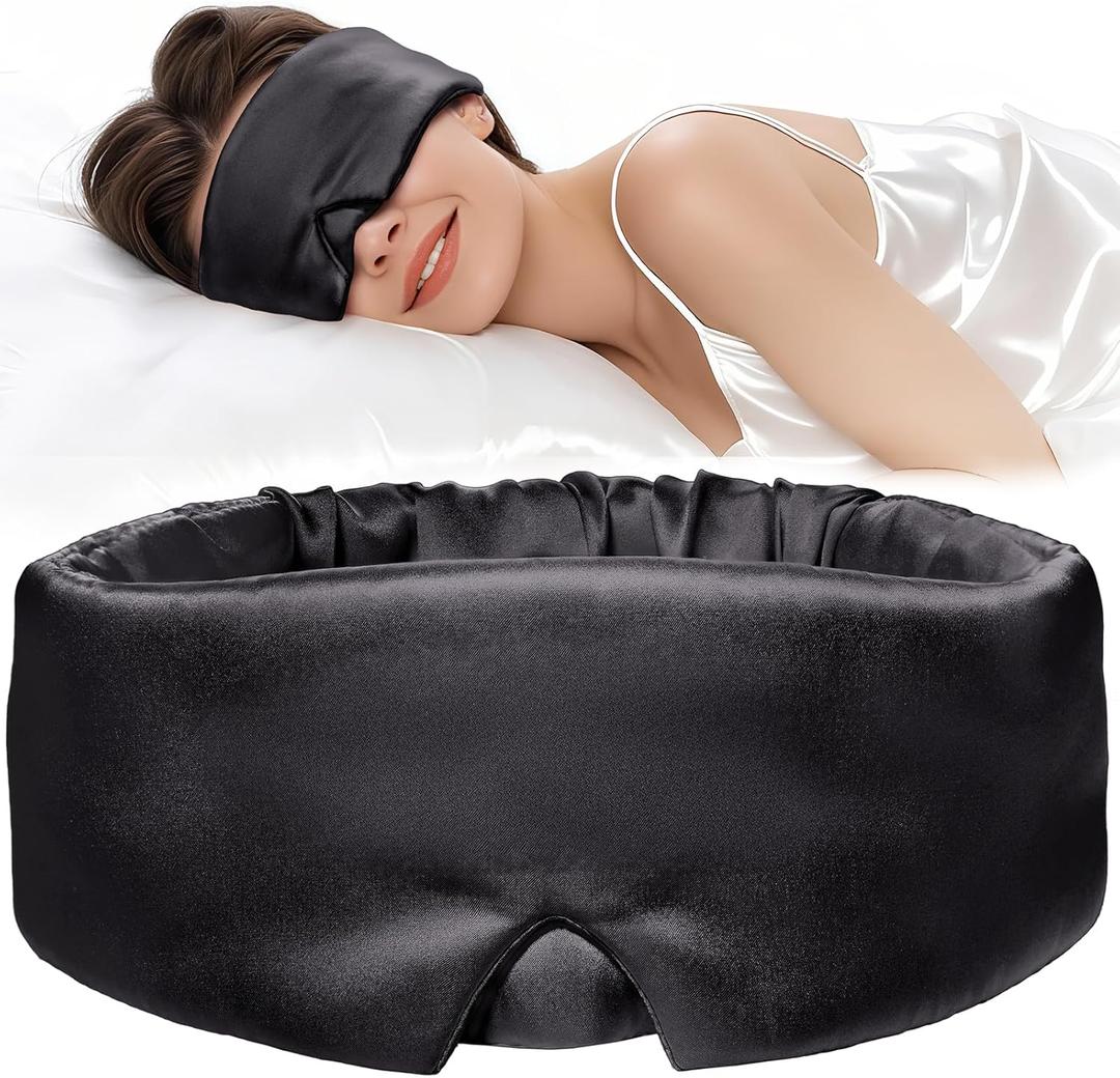 LitBear 100% Mulberry Silk Sleep Mask for Women & Men, Soft and Comfortable Eye Mask for Side Sleepers, Blackout Sleeping Mask for Home, Travel, Office, or Napping (Black)
