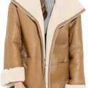 Women Aviator Pilot Leather Jacket - Genuine Sheepskin Shearling Moonlight Faux Fur - Stylish Winter Fashion, Small 