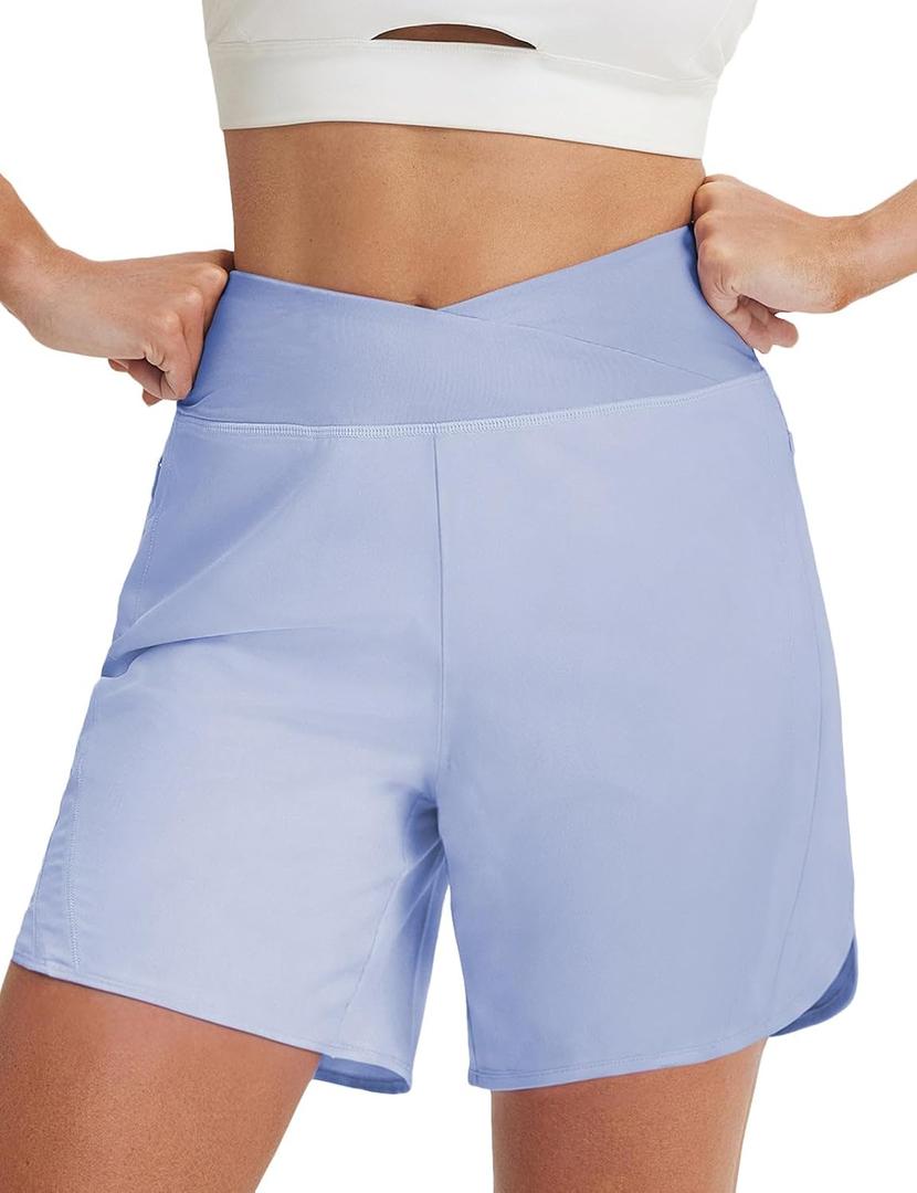 baleaf Women's 7 inch Athletic Shorts Crossover Waist Quick Dry Shorts (XXXL)