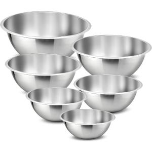NutriChef 6-Piece Stainless Steel Mixing Bowls - Premium Stackable Nesting Bowls - Kitchen Essentials for Food Prep, Marinating, Mixing Salad, & More - Dishwasher Safe