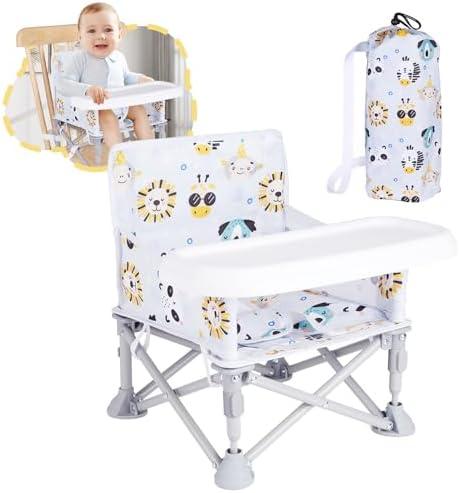 Otrolepota Portable Baby Chair, Folding Booster Seat with Tray for Dining Table Compact Camping Chair for Lawn Beach Travel Babies 6-36 Months, Zoo