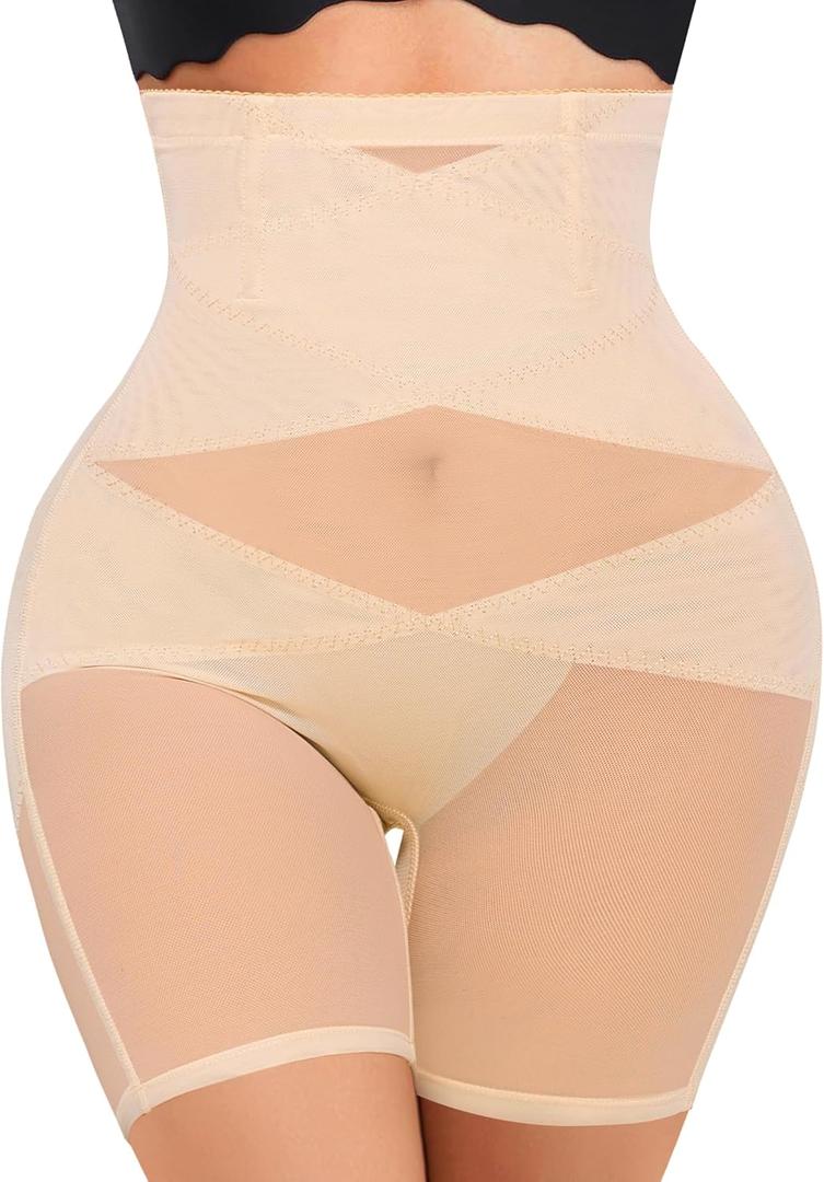 Nebility Womens' Tummy Control High Waist Trainer Body Shaper (Medium, Beige-mid Thigh)