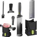 Manual Meat Slicer for Home, Stainless Steel Meat Cutter Cuts 18 Slices in One Motion, Adjustable Blade, Portable Thin Chicken Slicer with Cleaver Knife, Brush & Sharpener