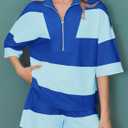 Fisoew Womens 2 Piece Outfits Summer Striped Sweatshirt Workout Shorts Sets Matching Lounge Set Tracksuits