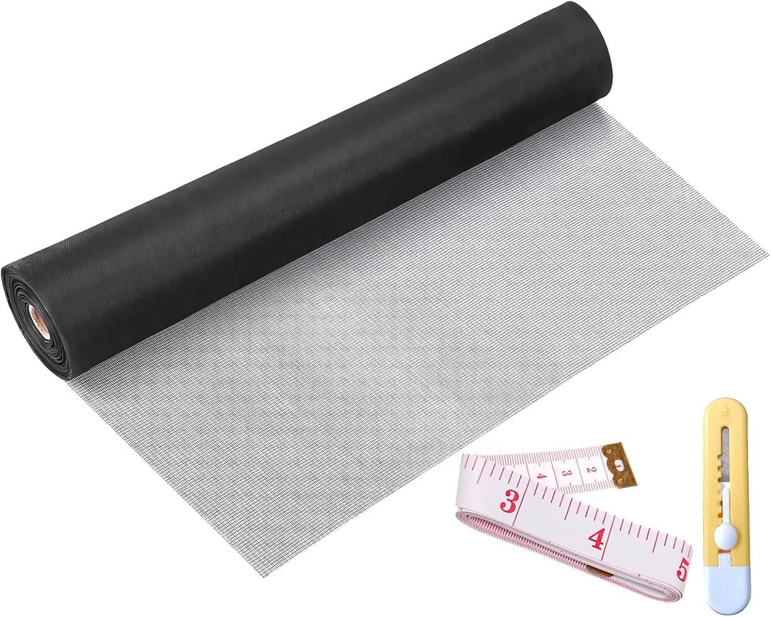Window Screen Replacement Kit 48 Inch X 66 Feet Durable High Hardness Nanofibers Roll Screen Mesh Window Screen Repair Kit Black for Any Door and Window