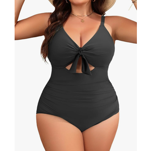 Aqua Eve Plus Size One Piece Swimsuit for Women Tummy Control Bathing Suit Cutout Swimwear, Size 12W, Black