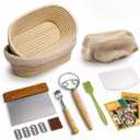 Rorecay Banneton Bread Proofing Baskets Set of 2, 10 Inch Oval Cane Sourdough Bread Rising Basket Bowls with Sourdough Bread Lame Dough Scraper Basting Brush for Sour Dough Proofing Fermentation