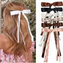 Cute Hair Accessories: Bow Hair Clips, Ribbon Barrettes with Long Tails and Tassels for Girls - 6PCS Fashion Set (Daily Essentials - Neutral Set)