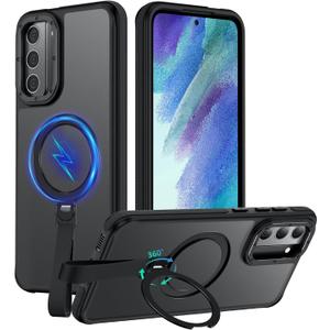 for Samsung Galaxy S21 FE Phone Case with 360° Spin Magnetic Stand-Finger Strap, [Fit for MagSafe][Mil-Grade Protection] Non-Slip Shockproof Ring Holder Matte for S21 FE 5G Case (Black)