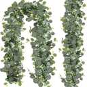 N&T NIETING 2 Pack Artificial Eucalyptus Garland With Flowers, 6FT Faux Greenery Vines, Fake Hanging Summer Decor for Mantle Wedding Backdrop Decorations