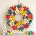 18 Inch Artificial Easter Wreath, Colorful Floral Easter Wreath&Egg Decor,Home Decor for Table, Mantel, Indoor Spring Decor